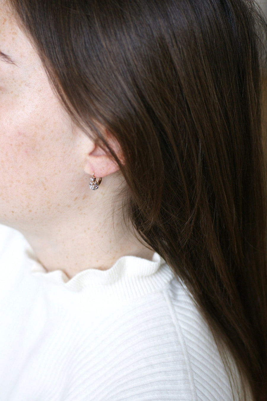 Antique gold, platinum, and 0.50 Ct diamond sleeper earrings - Galerie Pénélope