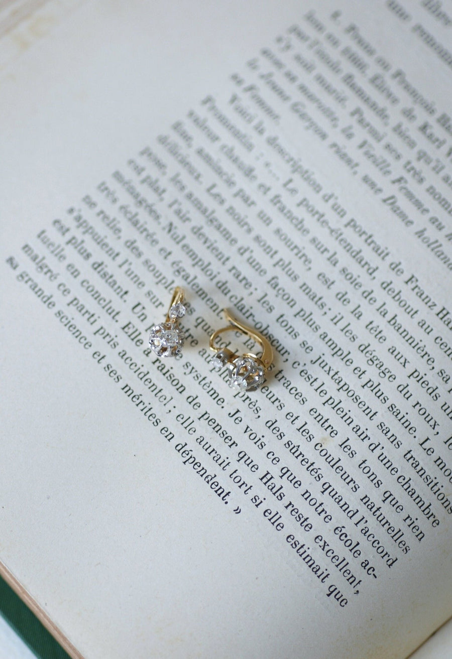 Antique gold, platinum, and 0.50 Ct diamond sleeper earrings - Galerie Pénélope