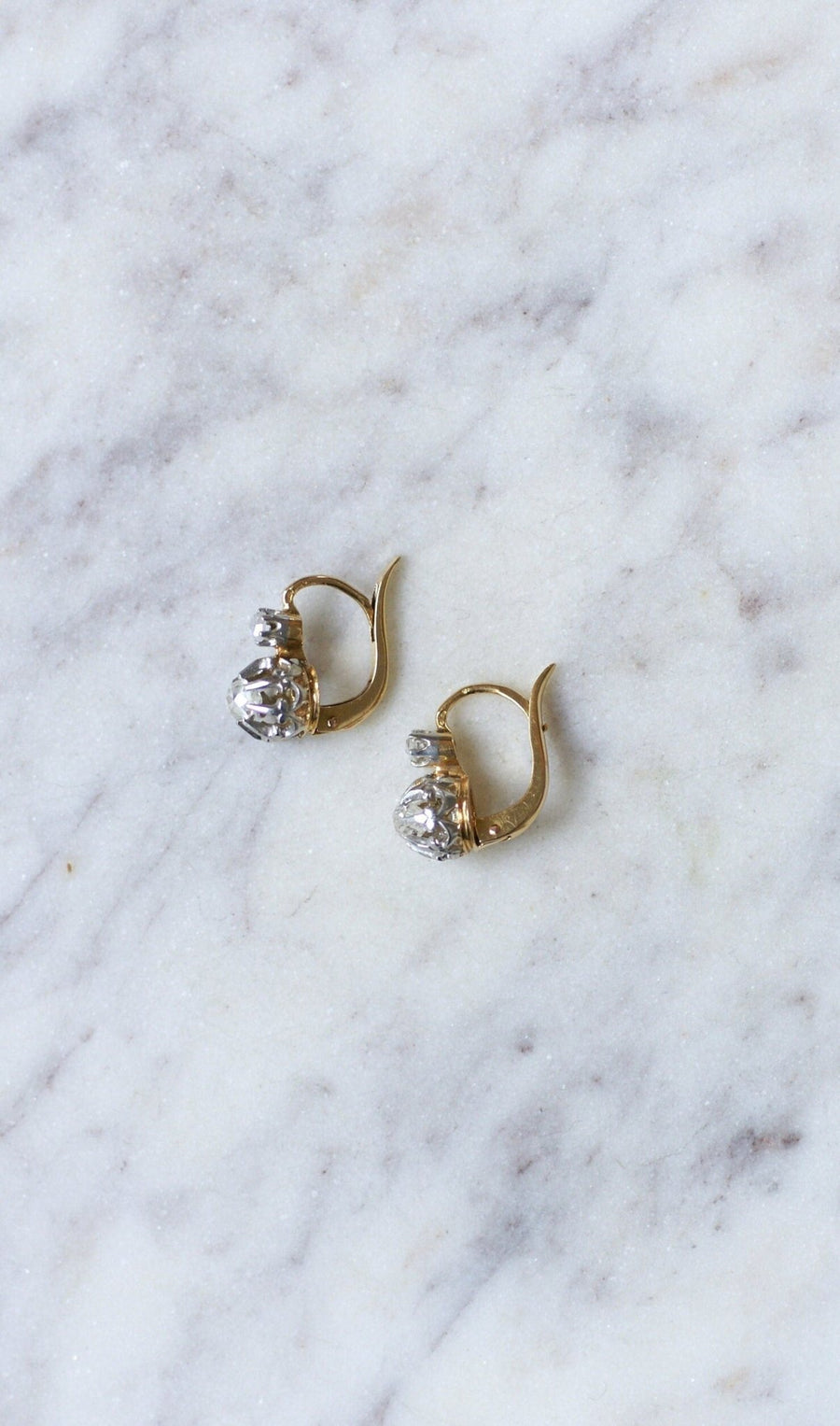 Antique gold, platinum, and 0.50 Ct diamond sleeper earrings - Galerie Pénélope