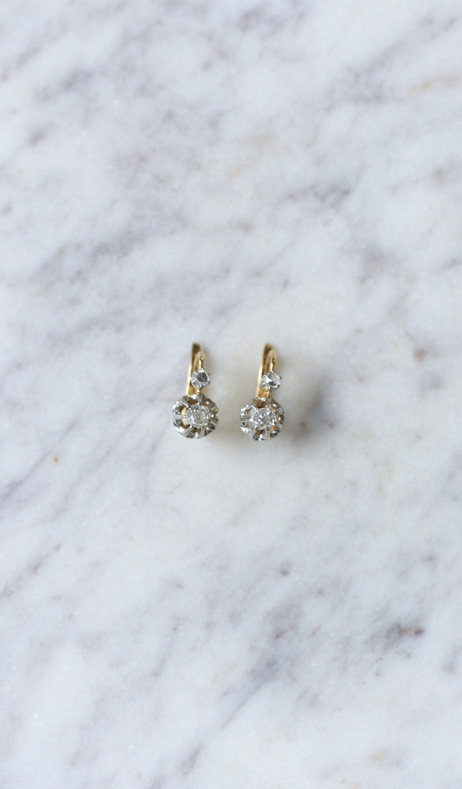 Antique gold, platinum, and 0.50 Ct diamond sleeper earrings - Galerie Pénélope