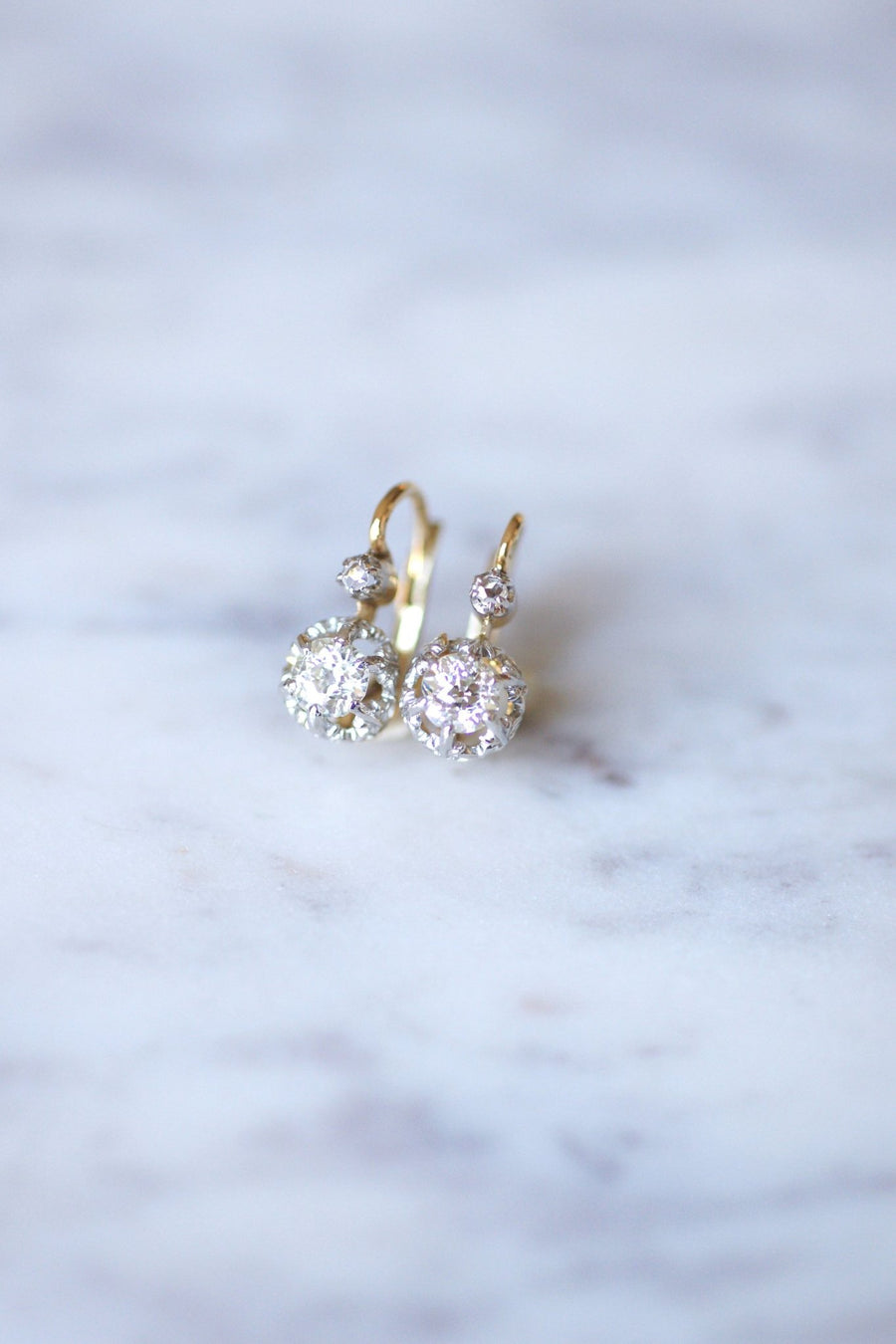 Antique gold, platinum and diamond earrings - Galerie Pénélope