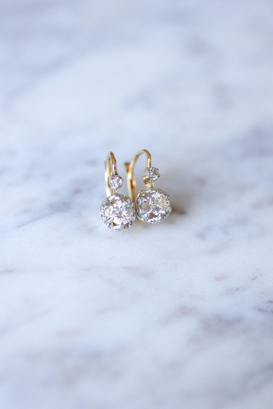 Antique gold, platinum and diamond earrings - Galerie Pénélope