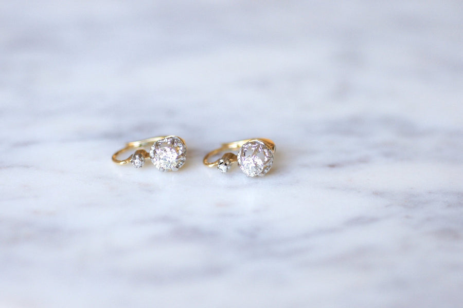 Antique gold, platinum and diamond earrings - Galerie Pénélope