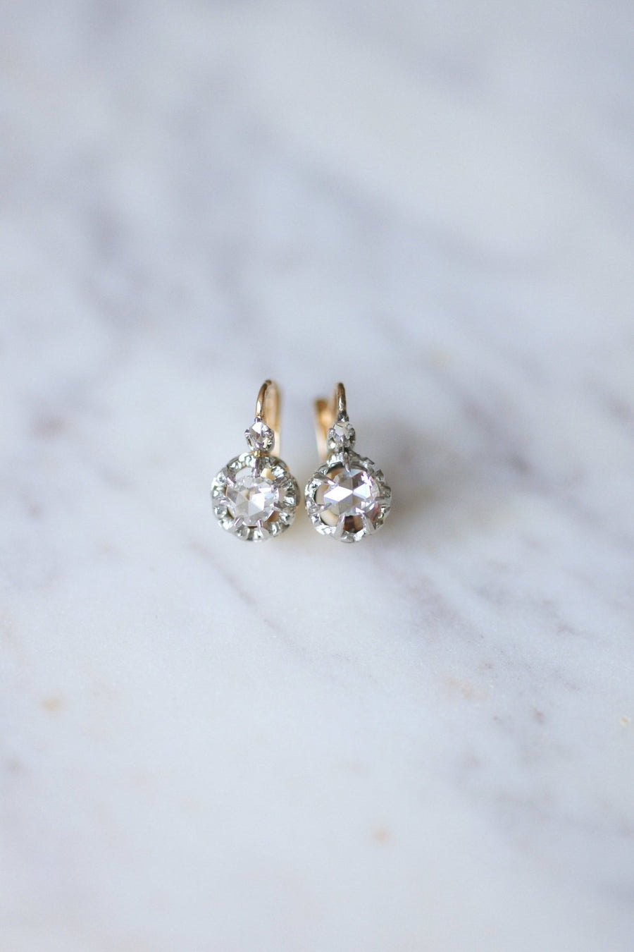 Antique gold, platinum and diamond earrings - Galerie Pénélope