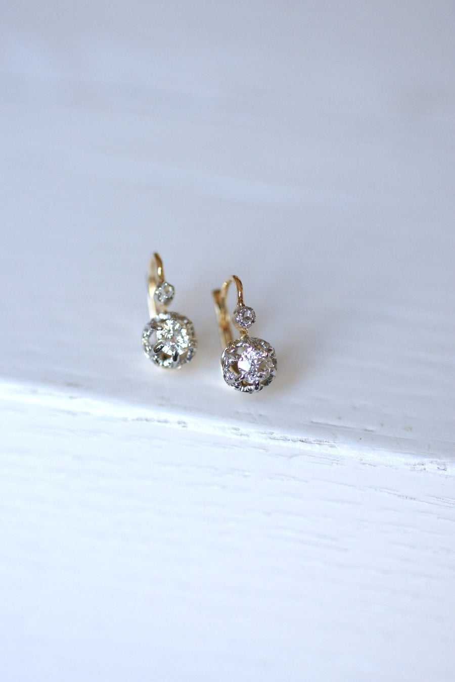 Antique gold, platinum and diamond earrings - Galerie Pénélope