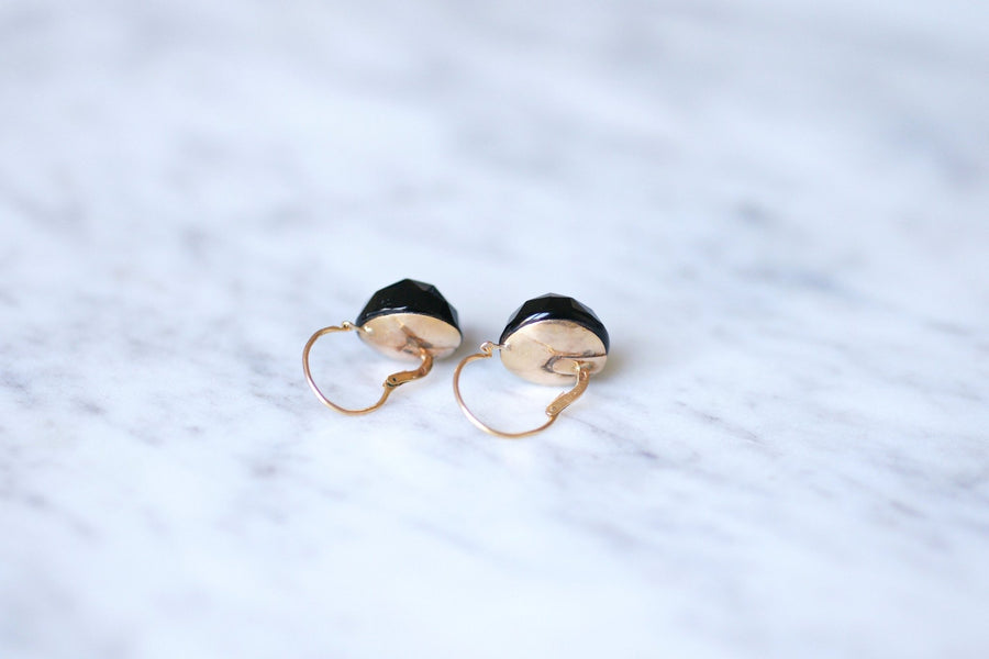 Antique pink gold and facetted jet earrings - Galerie Pénélope