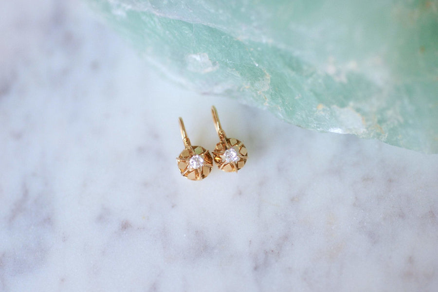 Antique pink gold and diamonds sleeper earrings - Galerie Pénélope