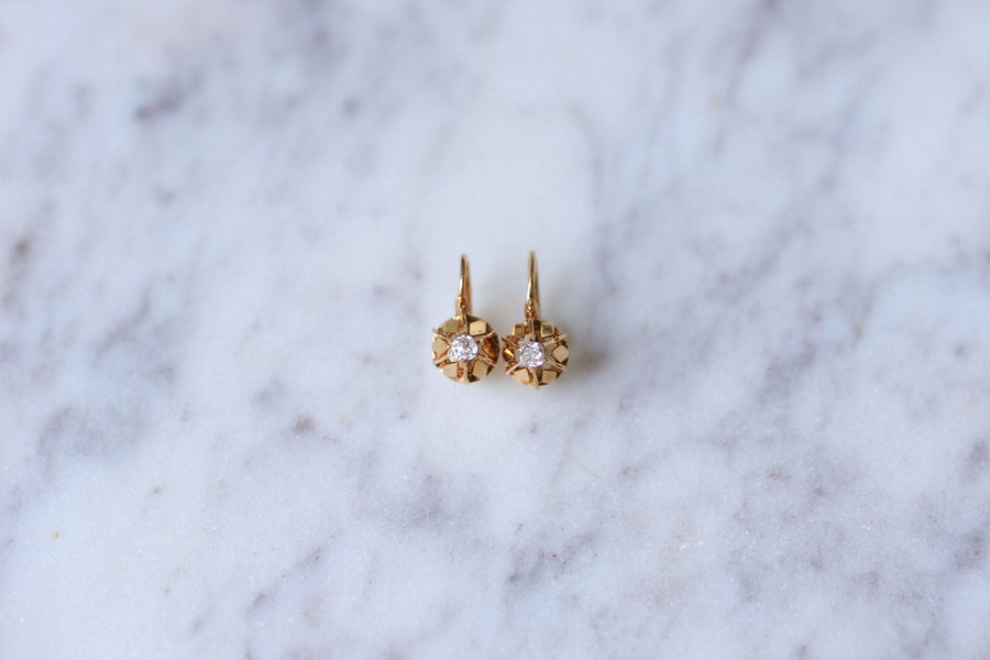 Antique pink gold and diamonds sleeper earrings - Galerie Pénélope