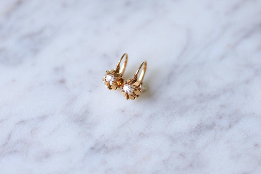 Antique pink gold and diamonds sleeper earrings - Galerie Pénélope