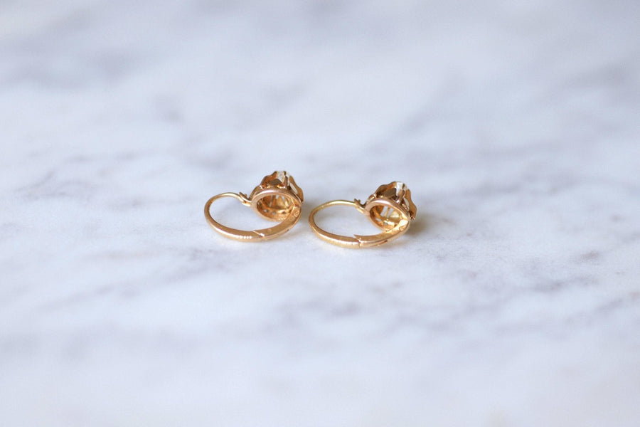 Antique pink gold and diamonds sleeper earrings - Galerie Pénélope