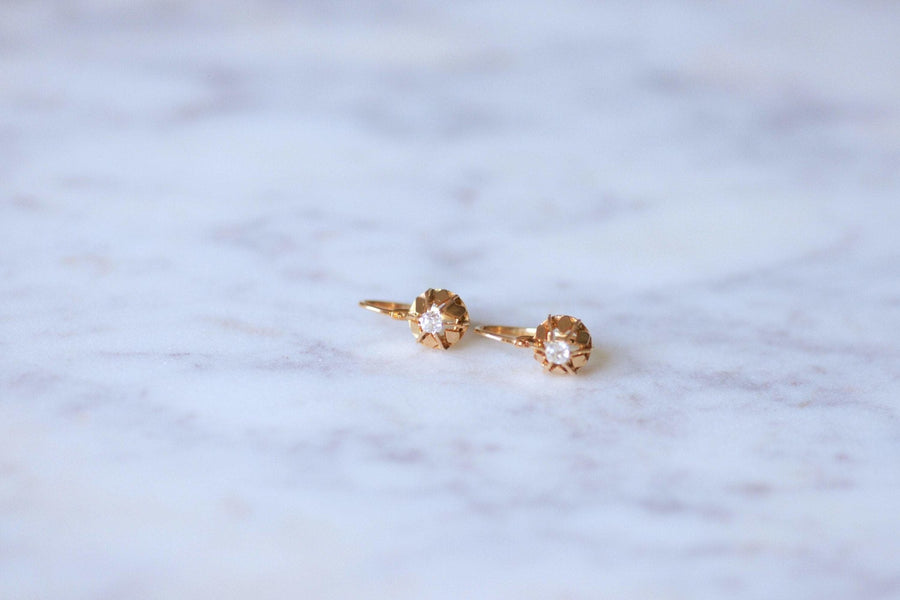 Antique pink gold and diamonds sleeper earrings - Galerie Pénélope
