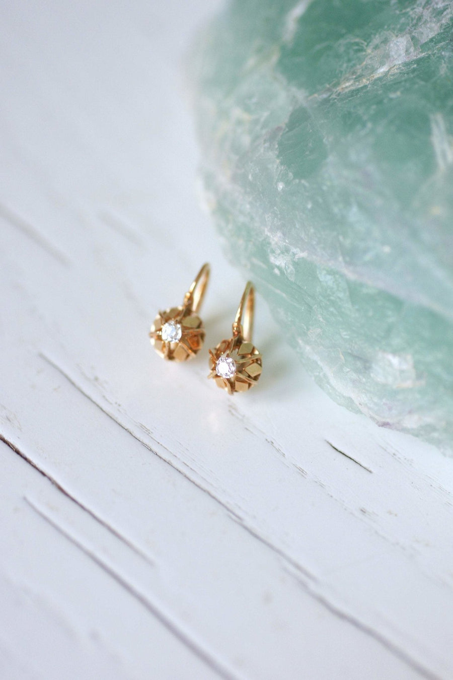 Antique pink gold and diamonds sleeper earrings - Galerie Pénélope