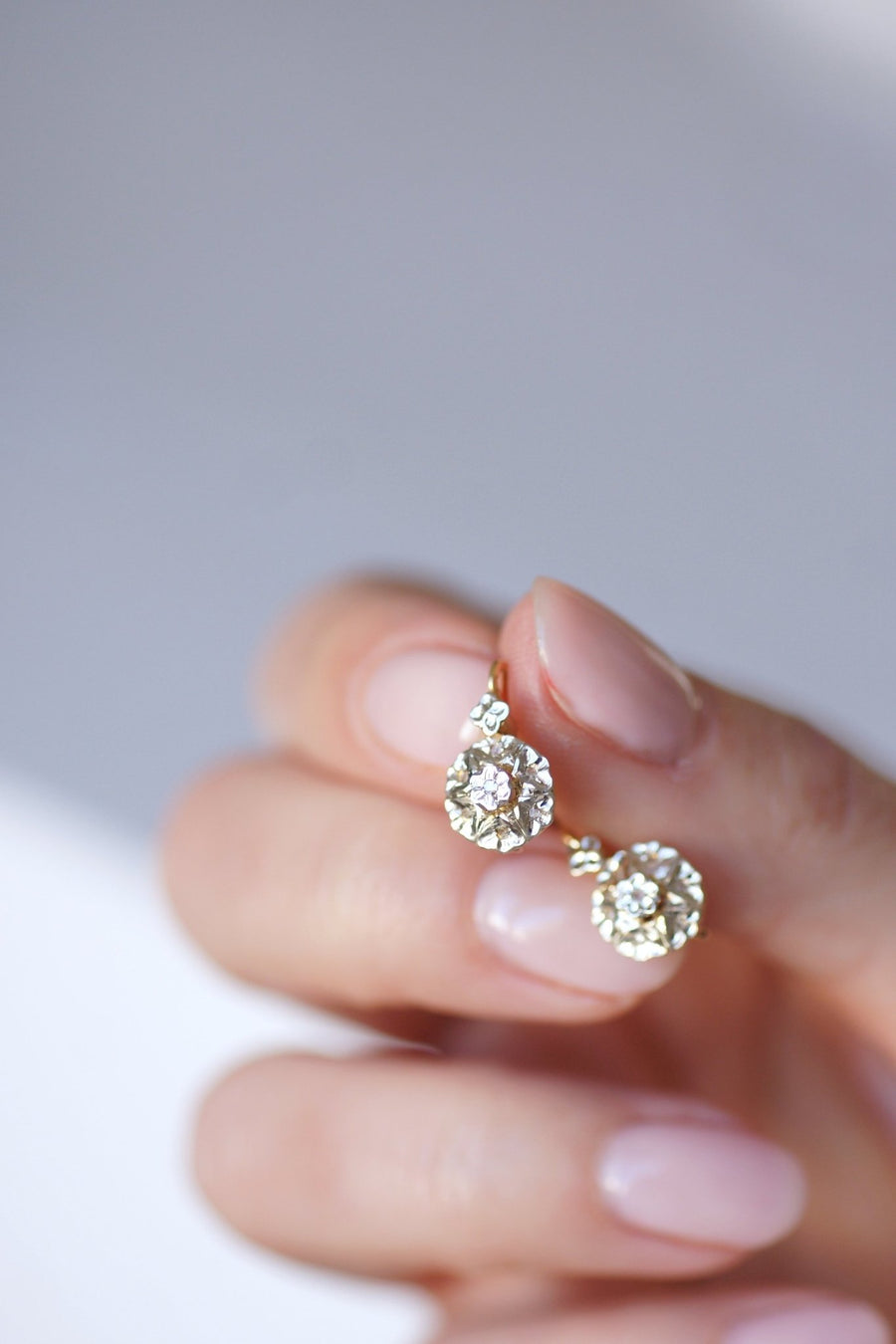 Antique gold and diamond sleeper earrings - Penelope Gallery