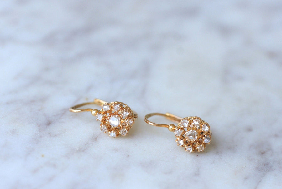 Antique pink gold diamond sleeper earrings - Penelope Gallery