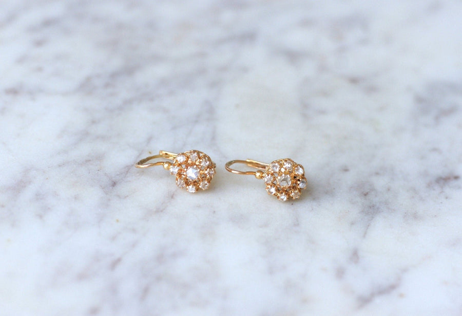 Antique pink gold diamond sleeper earrings - Penelope Gallery