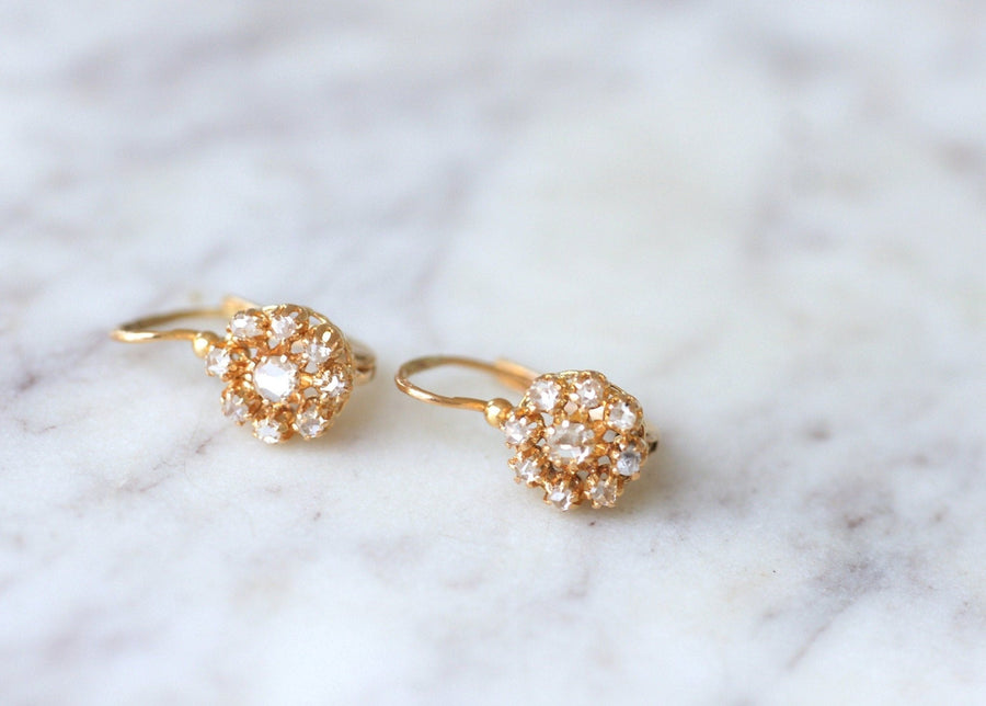 Antique pink gold diamond sleeper earrings - Penelope Gallery