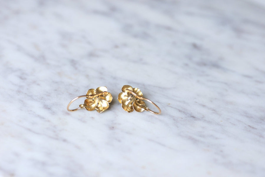 Gold and diamond flower earrings - Galerie Pénélope