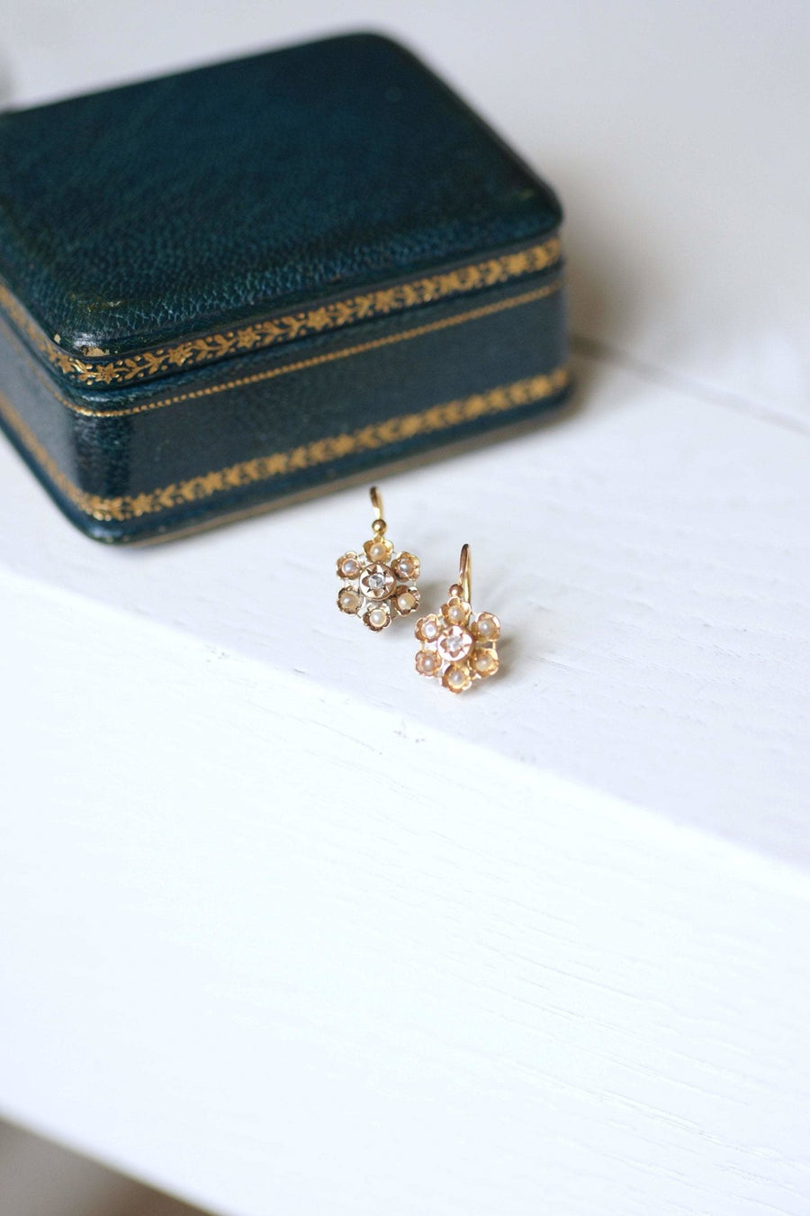 Antique flower, pearl and diamond earrings - Penelope Gallery