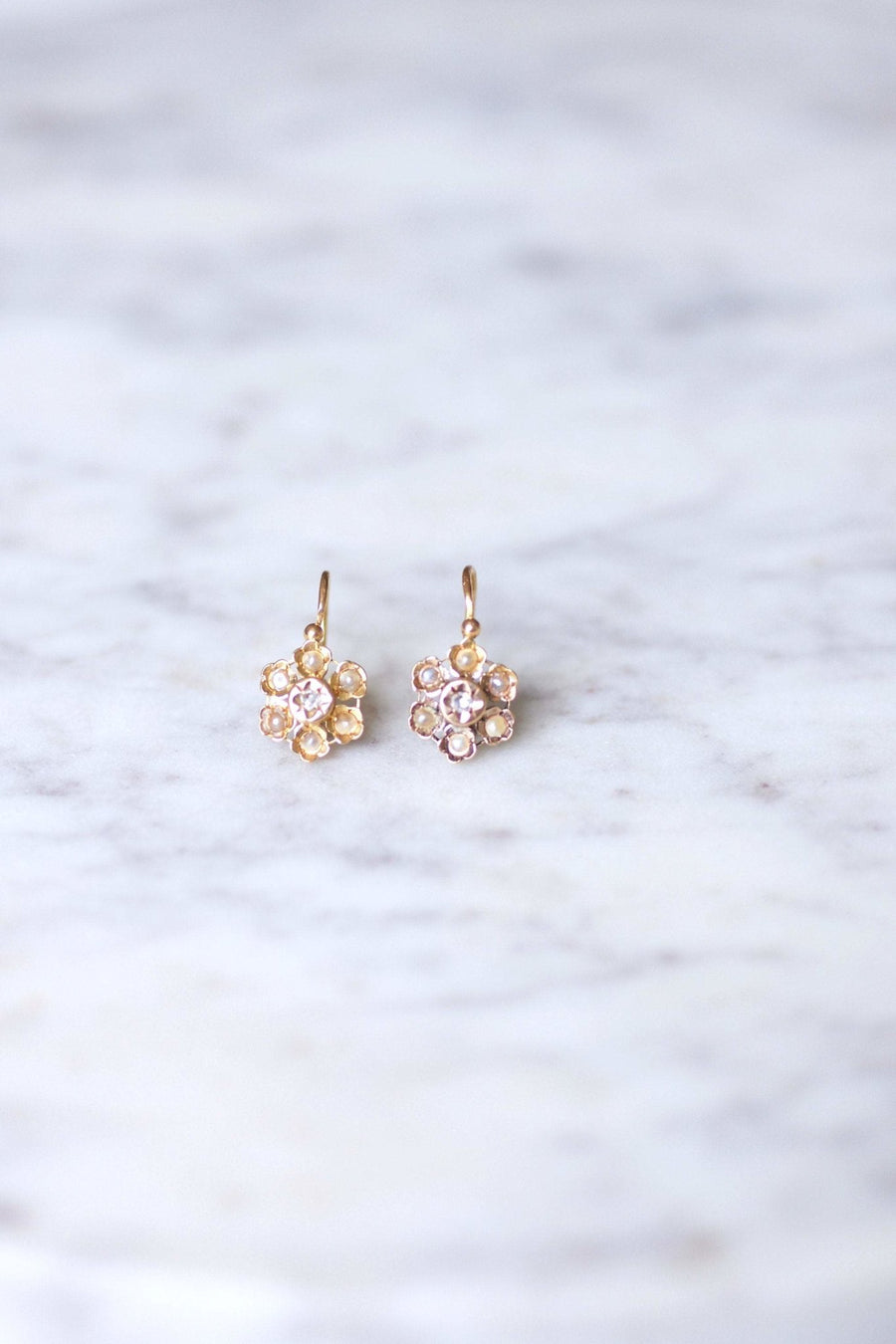 Antique flower, pearl and diamond earrings - Penelope Gallery