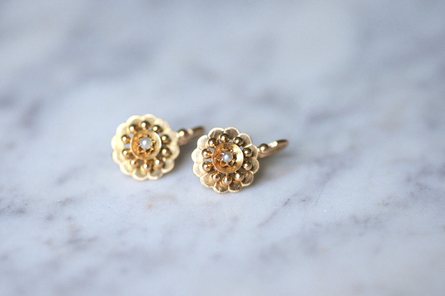 Antique pink gold and pearl flower earrings - Penelope Gallery