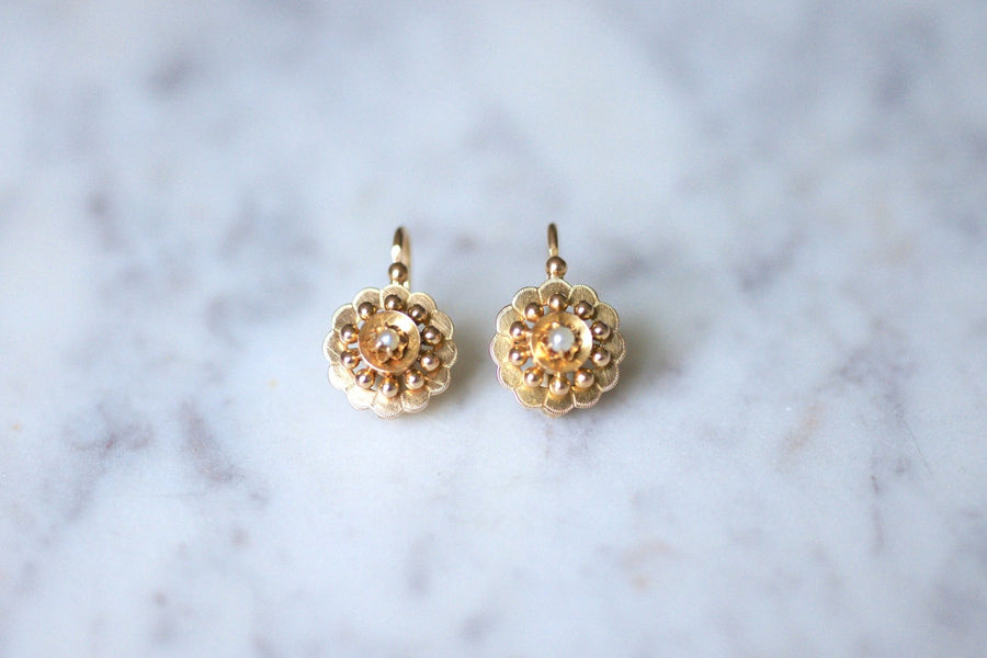 Antique pink gold and pearl flower earrings - Penelope Gallery