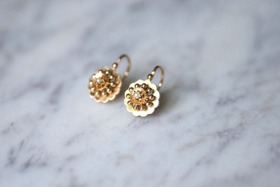 Antique pink gold and pearl flower earrings - Penelope Gallery