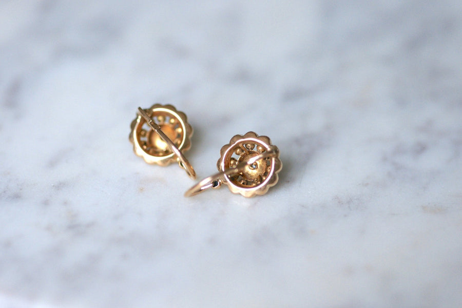 Antique pink gold and pearl flower earrings - Penelope Gallery