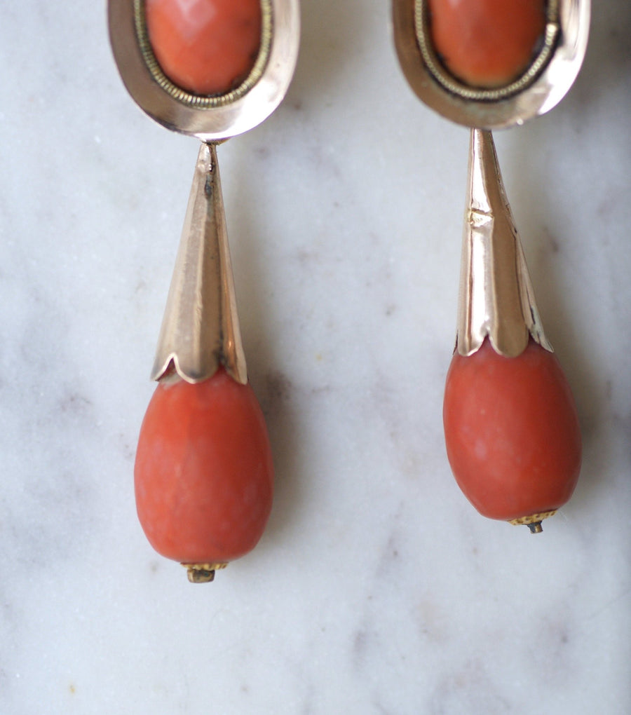 Antique coral drop earrings - Penelope Gallery