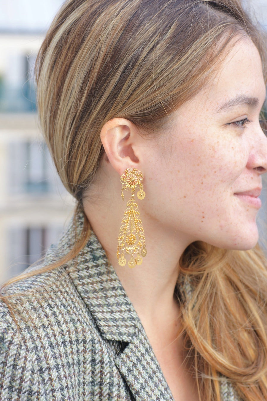 Filigree yellow gold drop earrings, vintage - Galerie Pénélope