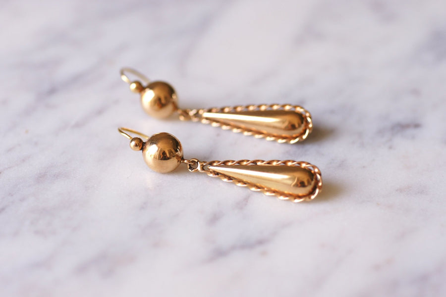 Vintage yellow gold drop earrings - Galerie Pénélope
