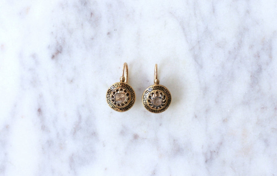 Greek meander earrings with diamonds - Galerie Pénélope