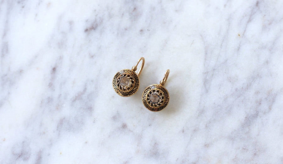 Greek meander earrings with diamonds - Galerie Pénélope