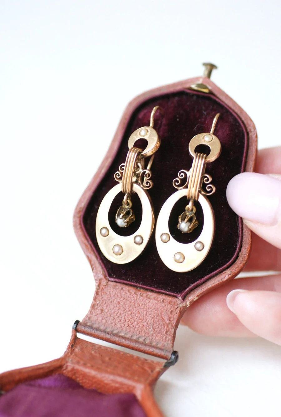 Napoleon III earrings, rose gold and pearls - Penelope Gallery