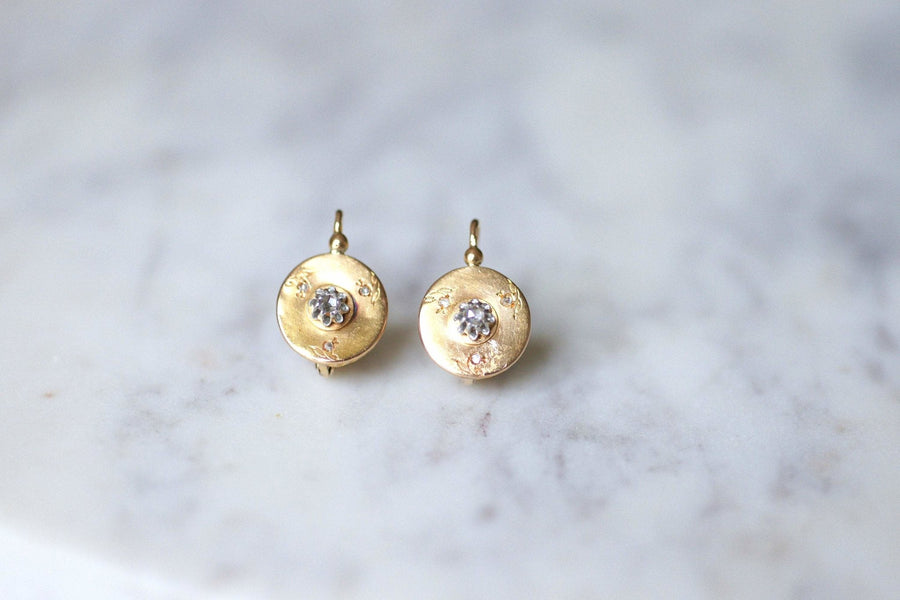 Antique yellow gold and diamonds round earrings - Galerie Pénélope