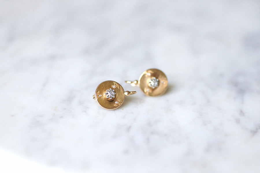 Antique yellow gold and diamonds round earrings - Galerie Pénélope