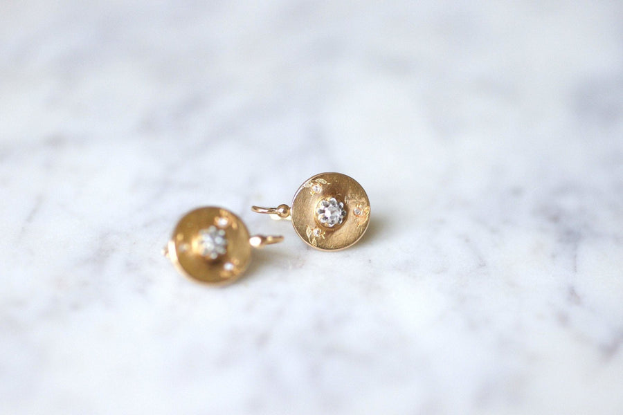Antique yellow gold and diamonds round earrings - Galerie Pénélope