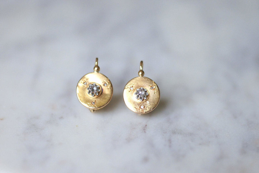 Antique yellow gold and diamonds round earrings - Galerie Pénélope