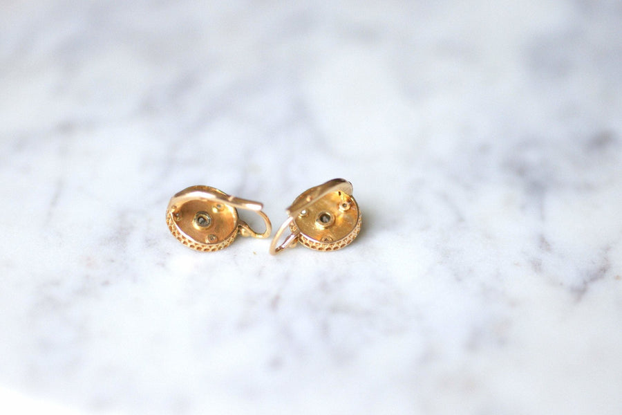 Antique yellow gold and diamonds round earrings - Galerie Pénélope