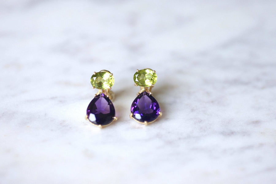 Vintage gold, amethyst and peridot drop earrings - Penelope Gallery
