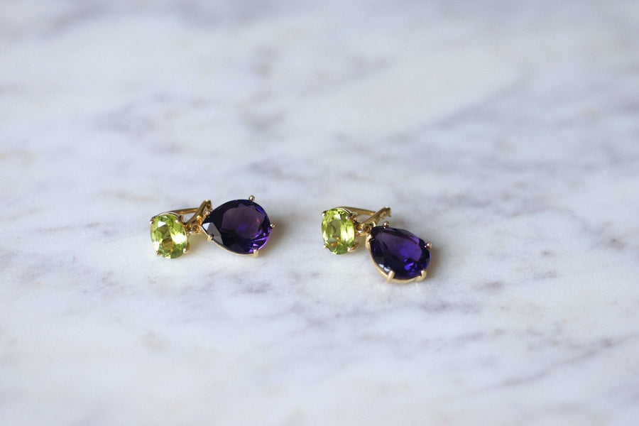 Vintage gold, amethyst and peridot drop earrings - Penelope Gallery