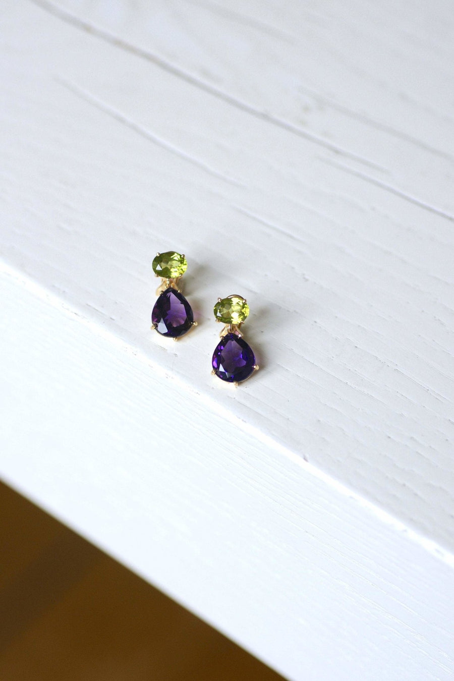 Vintage gold, amethyst and peridot drop earrings - Penelope Gallery