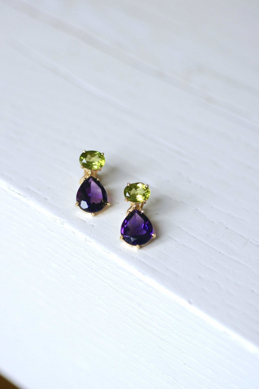 Vintage gold, amethyst and peridot drop earrings - Penelope Gallery