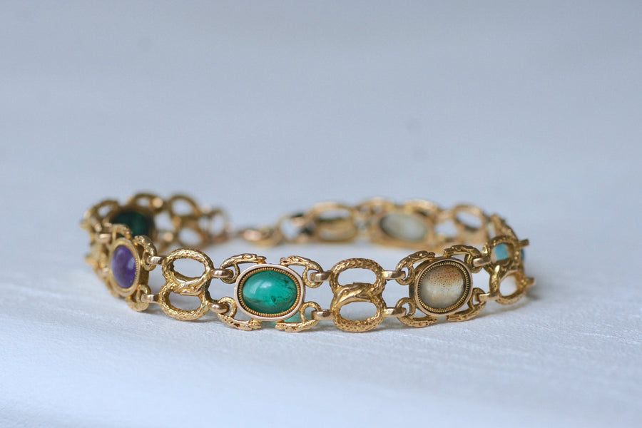 Antique acrostic bracelet, malachite, amethyst, emerald, turquoise - Penelope Gallery