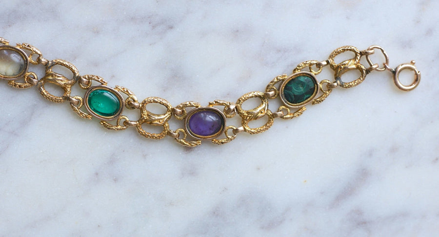 Antique acrostic bracelet, malachite, amethyst, emerald, turquoise - Penelope Gallery