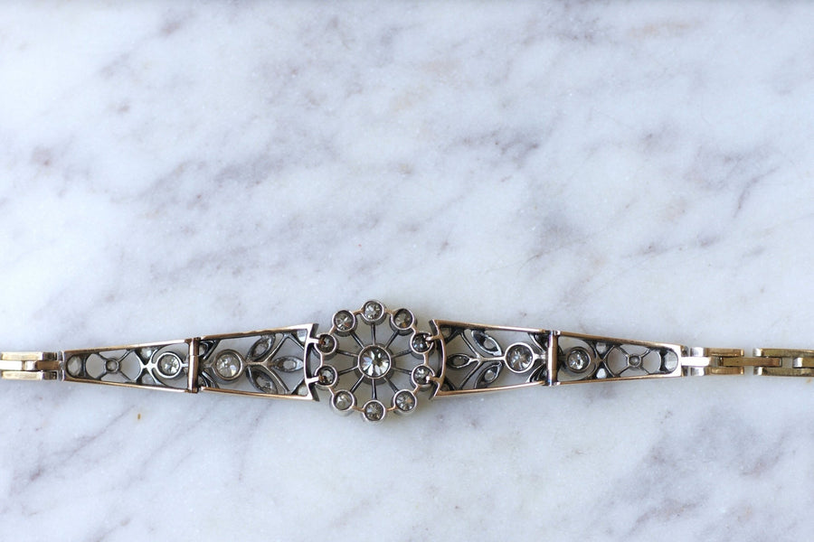 Antique daisy bracelet in pink gold, silver and diamonds - Penelope Gallery