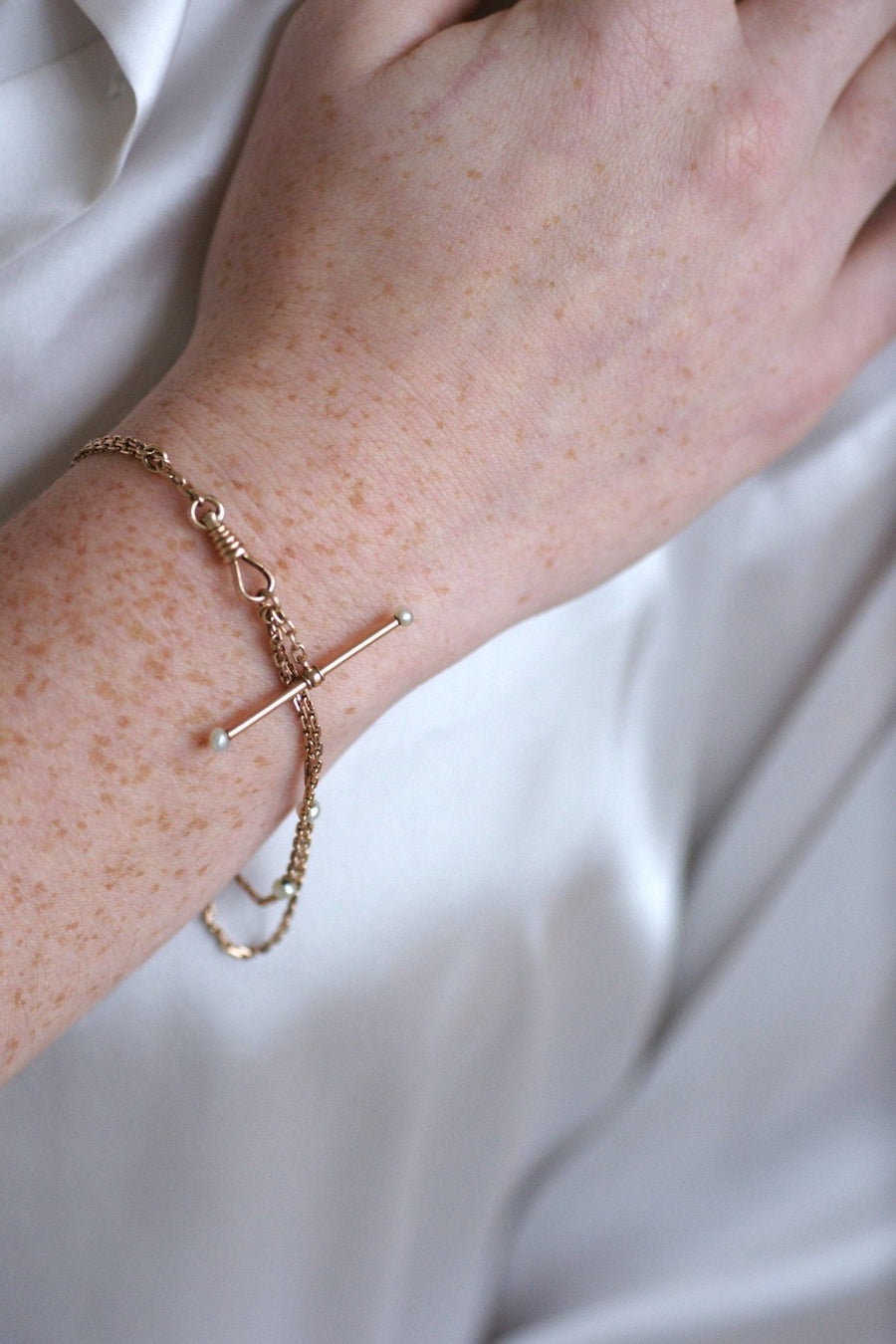 Bracelet, watch chain, rose gold and pearls - Penelope Gallery