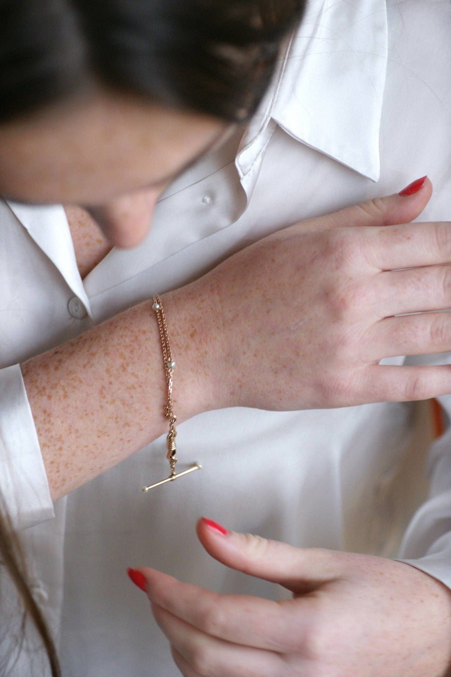 Bracelet, watch chain, rose gold and pearls - Penelope Gallery
