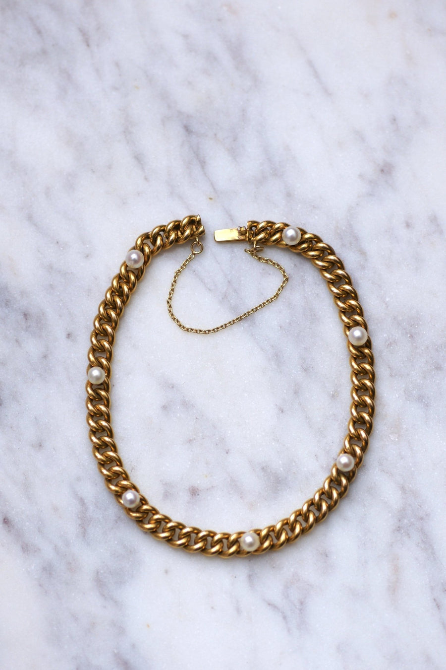 Antique yellow gold and fine pearls gourmet bracelet - Galerie Pénélope