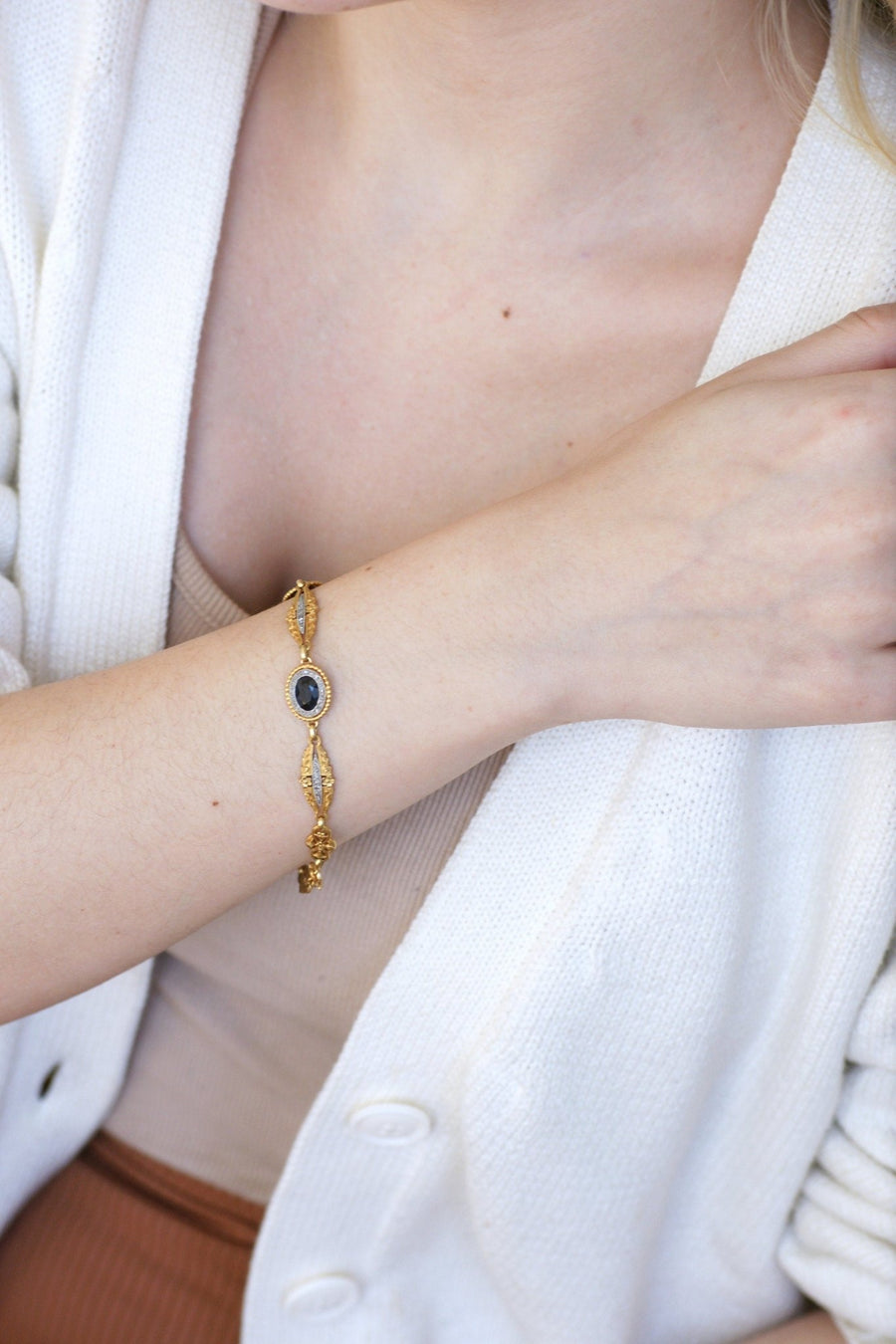 Sapphires and Diamonds on Gold Garland Bracelet - Penelope Gallery