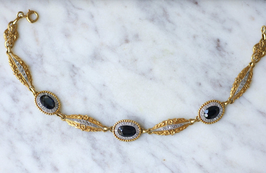 Sapphires and Diamonds on Gold Garland Bracelet - Penelope Gallery